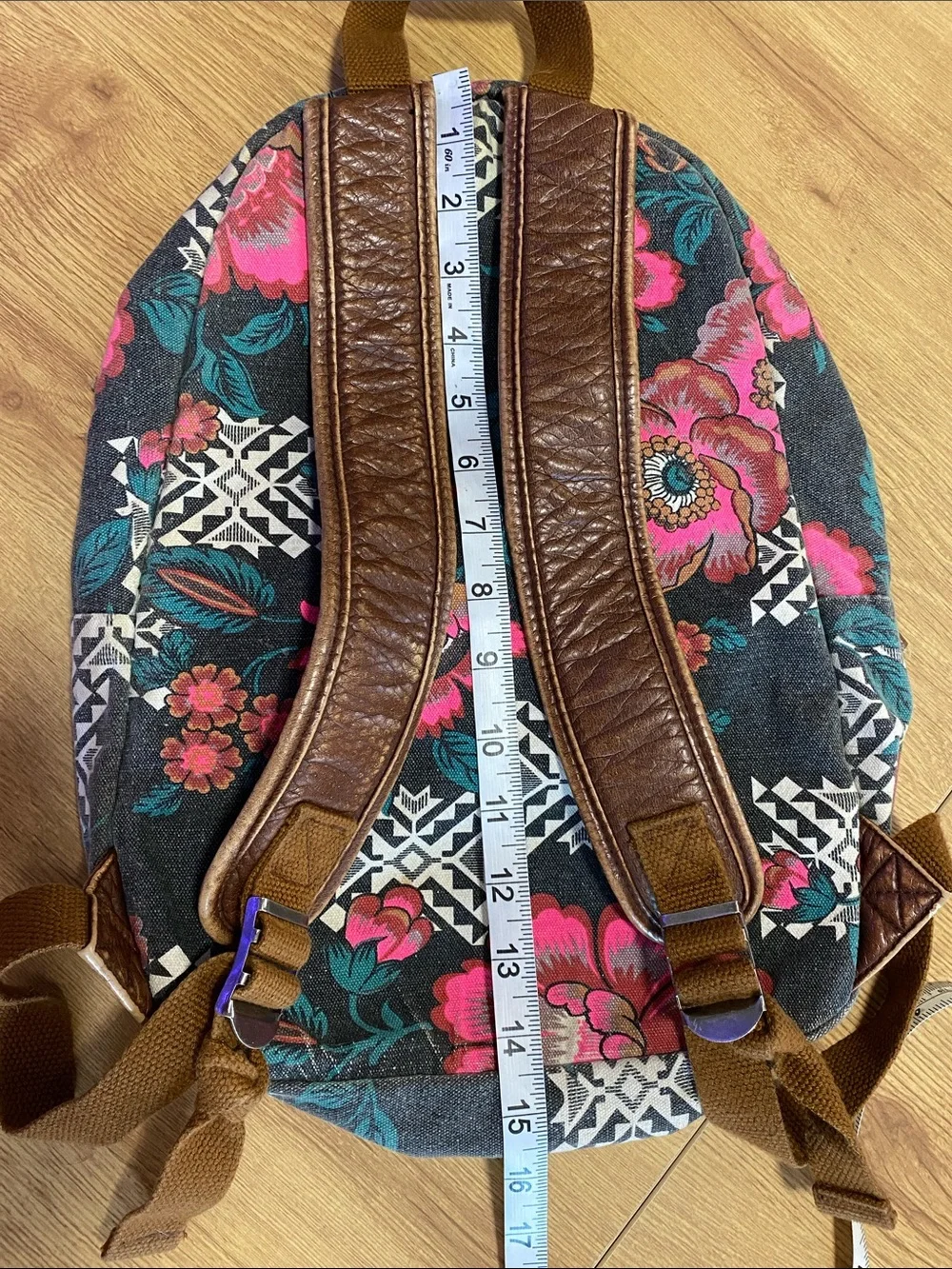 Roxy Black Canvas Mini Backpack with Pink Floral Print
